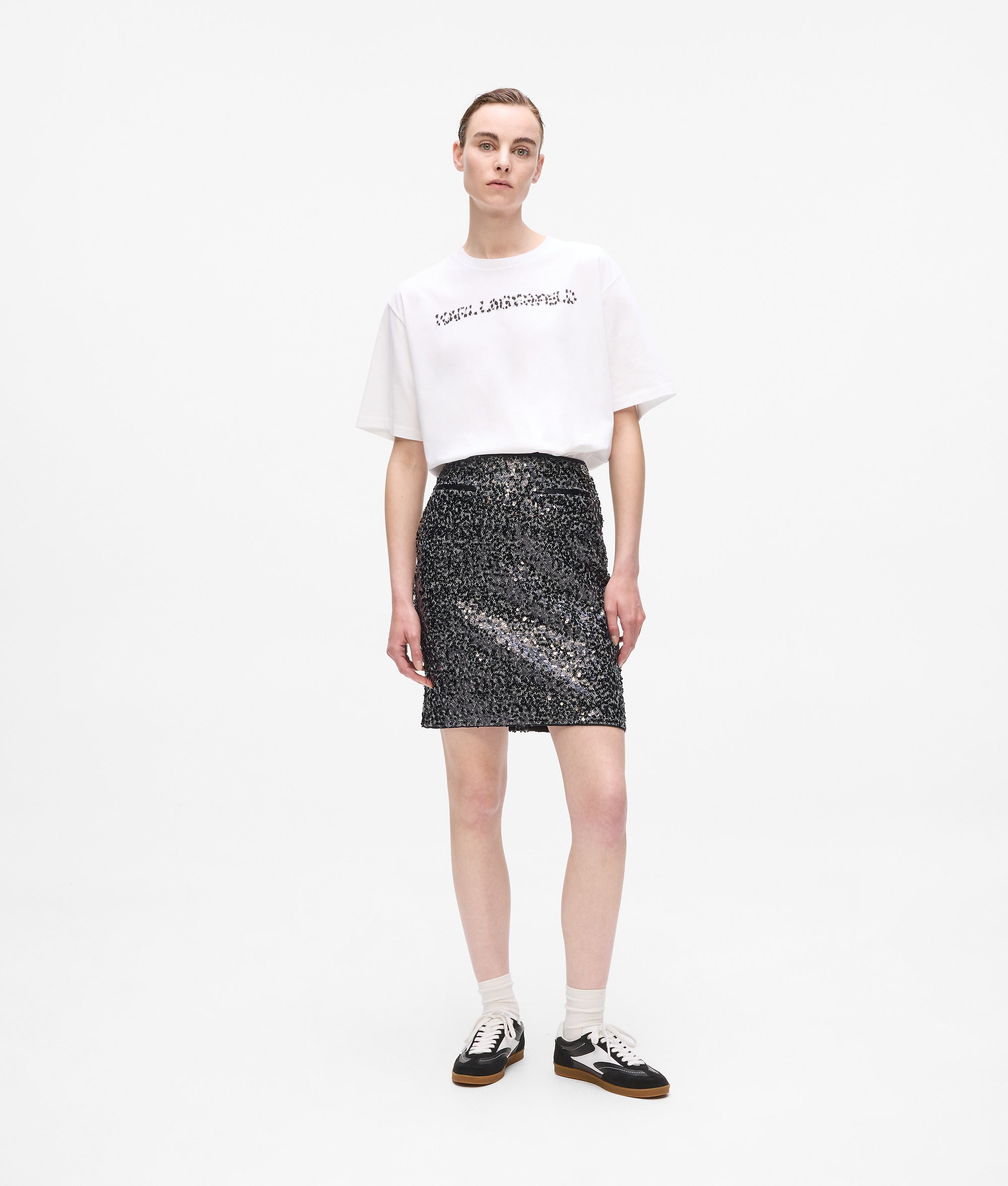 Sequin tweed skirt
