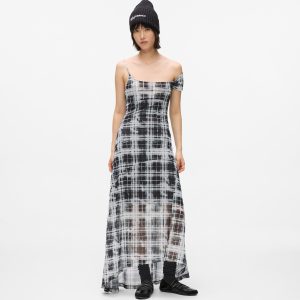 Checked mesh maxi dress